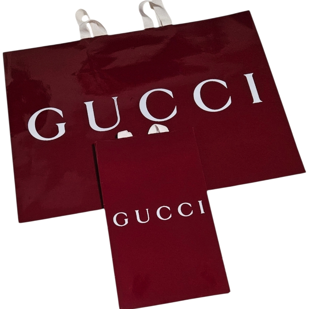 Gucci Glossy Burgundy Large and Medium Shopping Gift Bags (2) EC